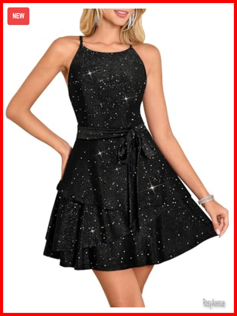 Sparkly Sequin Halter Cocktail Dress Teens Homecoming Prom Short A-Line
